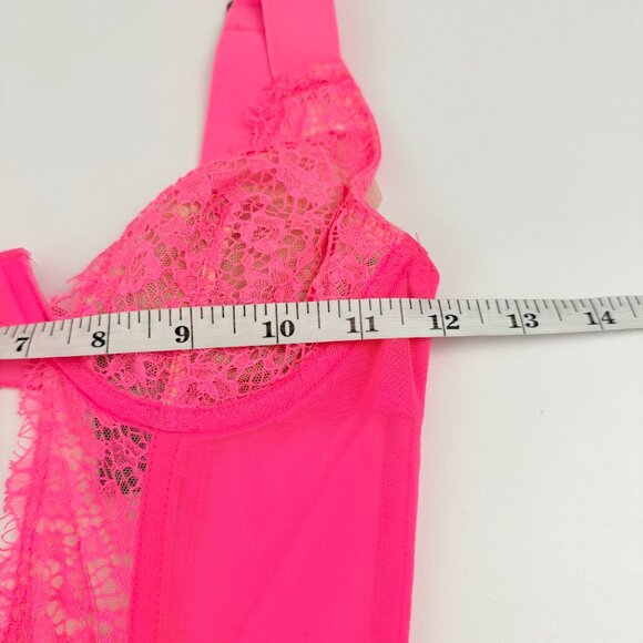 Victoria's Secret Garter Slip Women's Size 34B Neon Pink Lace Boned Corset Teddy - Picture 10 of 15